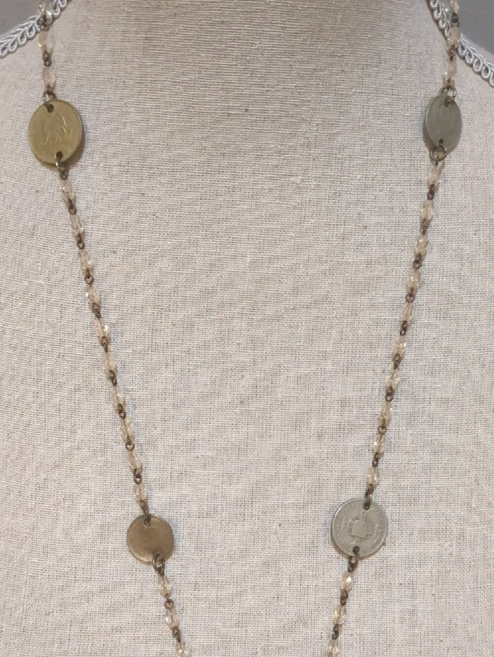 Julio Coin Long Gold-Tone Disc Pendant Necklace with White Drop